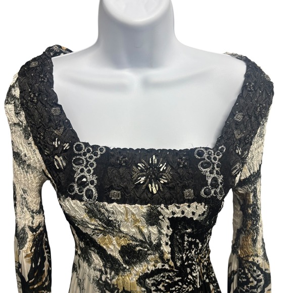 Alberto Makali Women's Size S Print Smocked Square Neck Long Sleeve Tunic Top - Picture 3 of 8